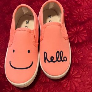 Adorable hello with smiley face slip ons. Toddler